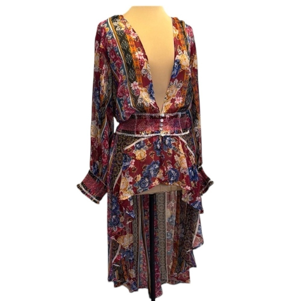 Ashley Stewart Sheer Floral Deep V High Low floral top 18/20 - Picture 1 of 9